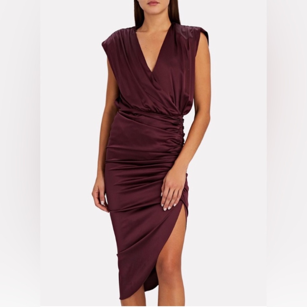 Veronica Beard Casela Ruched Silk Dark Fig Sleeveless Dress Sz 2 NEW $650